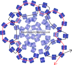 Beaded Angel Ornament Making - Step 6: Now you will repeat step 3 (adding 4 beads the same way, but looping the line after that through one bead beside it not two).